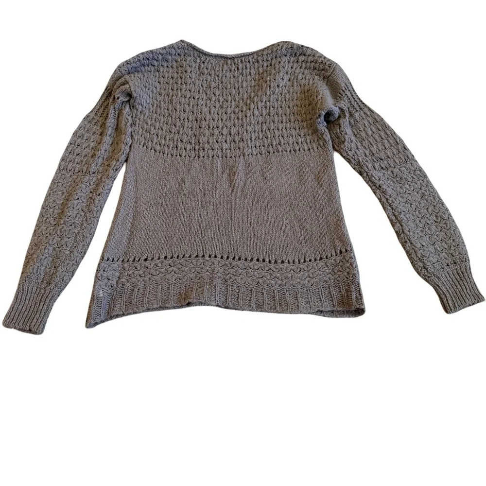 Free People Chunky Pullover V-Neck Sweater Neutral Brown Wool Stretch Size Large
